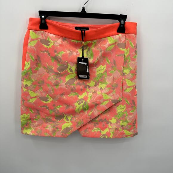 TED BAKER NWT Keleche Neon Coral Jacquard Wrap Skirt // 2 - Picture 3 of 11